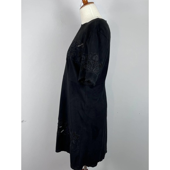 Bar III Black Embroidered Faux Suede Mini Shift Dress Size Large - Picture 7 of 13